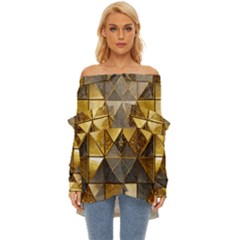 Golden Mosaic Tiles  Off Shoulder Chiffon Pocket Shirt by essentialimage365