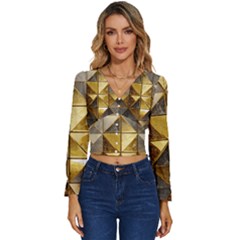 Golden Mosaic Tiles  Long Sleeve V-neck Top by essentialimage365