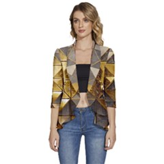 Golden Mosaic Tiles  Women s 3/4 Sleeve Ruffle Edge Open Front Jacket by essentialimage365