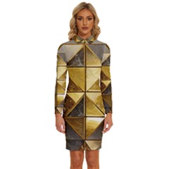 Golden Mosaic Tiles  Long Sleeve Shirt Collar Bodycon Dress by essentialimage365