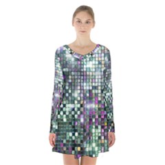 Disco Mosaic Magic Long Sleeve Velvet V-neck Dress