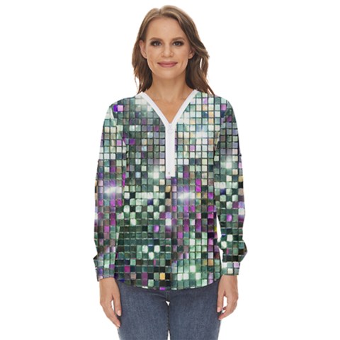 Disco Mosaic Magic Zip Up Long Sleeve Blouse by essentialimage365