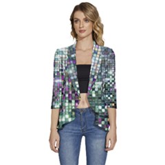 Disco Mosaic Magic Women s 3/4 Sleeve Ruffle Edge Open Front Jacket by essentialimage365