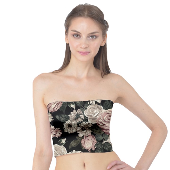 Elegant Seamless Pattern Blush Toned Rustic Flowers Tube Top