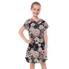 Elegant Seamless Pattern Blush Toned Rustic Flowers Kids  Drop Waist Dress by Hannah976