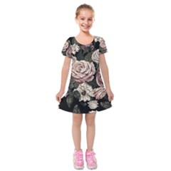 Elegant Seamless Pattern Blush Toned Rustic Flowers Kids  Short Sleeve Velvet Dress by Hannah976