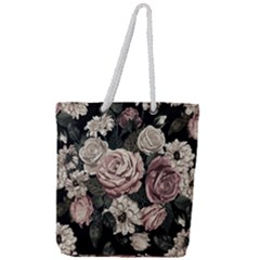 Elegant Seamless Pattern Blush Toned Rustic Flowers Full Print Rope Handle Tote (large) by Hannah976