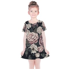 Elegant Seamless Pattern Blush Toned Rustic Flowers Kids  Simple Cotton Dress by Hannah976