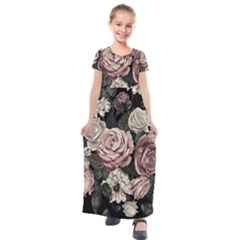 Elegant Seamless Pattern Blush Toned Rustic Flowers Kids  Short Sleeve Maxi Dress by Hannah976