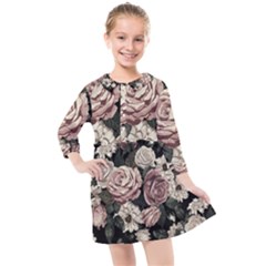 Elegant Seamless Pattern Blush Toned Rustic Flowers Kids  Quarter Sleeve Shirt Dress by Hannah976