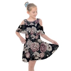 Elegant Seamless Pattern Blush Toned Rustic Flowers Kids  Shoulder Cutout Chiffon Dress by Hannah976