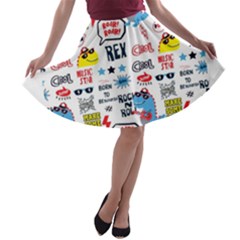 Monster Cool Seamless Pattern A-line Skater Skirt by Hannah976