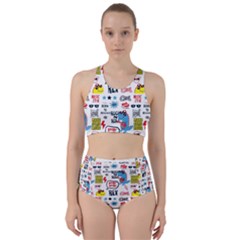 Monster Cool Seamless Pattern Racer Back Bikini Set by Hannah976