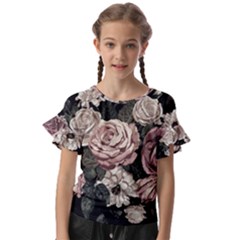 Elegant Seamless Pattern Blush Toned Rustic Flowers Kids  Cut Out Flutter Sleeves by Hannah976