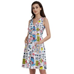 Monster Cool Seamless Pattern Sleeveless Dress With Pocket by Hannah976