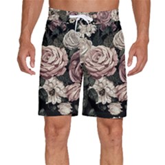 Elegant Seamless Pattern Blush Toned Rustic Flowers Men s Beach Shorts by Hannah976