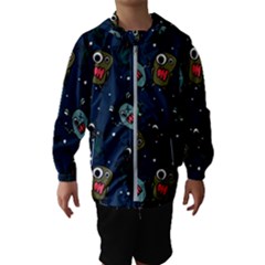 Monster Alien Pattern Seamless Background Kids  Hooded Windbreaker by Hannah976