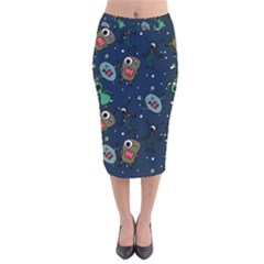 Monster Alien Pattern Seamless Background Velvet Midi Pencil Skirt by Hannah976