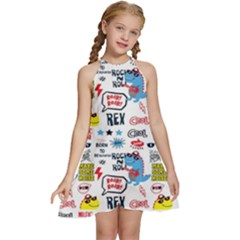 Monster Cool Seamless Pattern Kids  Halter Collar Waist Tie Chiffon Dress by Hannah976