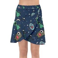 Monster Alien Pattern Seamless Background Wrap Front Skirt by Hannah976