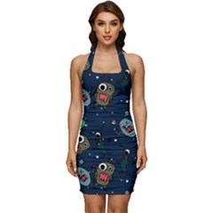 Monster Alien Pattern Seamless Background Sleeveless Wide Square Neckline Ruched Bodycon Dress by Hannah976