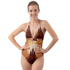 Beautiful Castle Halter Cut-out One Piece Swimsuit by Hannah976