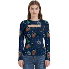 Monster Alien Pattern Seamless Background Women s Cut Out Long Sleeve T-shirt by Hannah976