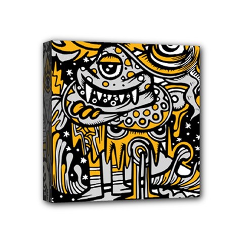 Crazy Abstract Doodle Social Doodle Drawing Style Mini Canvas 4  X 4  (stretched)