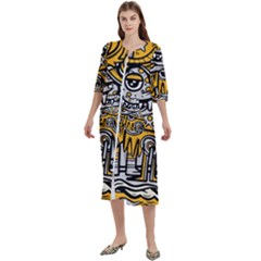 Crazy Abstract Doodle Social Doodle Drawing Style Women s Cotton 3/4 Sleeve Night Gown by Hannah976