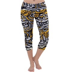 Crazy Abstract Doodle Social Doodle Drawing Style Capri Yoga Leggings by Hannah976