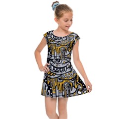 Crazy Abstract Doodle Social Doodle Drawing Style Kids  Cap Sleeve Dress by Hannah976