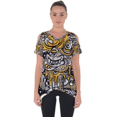 Crazy Abstract Doodle Social Doodle Drawing Style Cut Out Side Drop T-shirt by Hannah976