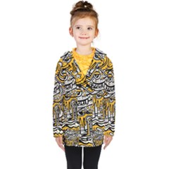 Crazy Abstract Doodle Social Doodle Drawing Style Kids  Double Breasted Button Coat by Hannah976