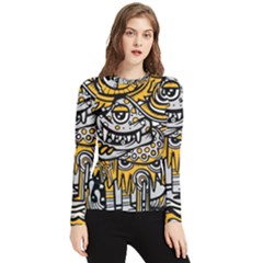 Crazy Abstract Doodle Social Doodle Drawing Style Women s Long Sleeve Rash Guard by Hannah976