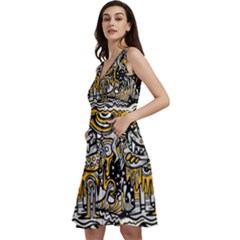 Crazy Abstract Doodle Social Doodle Drawing Style Sleeveless V-neck Skater Dress With Pockets