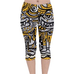 Crazy Abstract Doodle Social Doodle Drawing Style Velvet Capri Leggings  by Hannah976