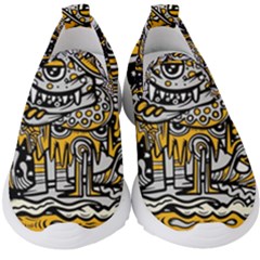 Crazy Abstract Doodle Social Doodle Drawing Style Kids  Slip On Sneakers by Hannah976