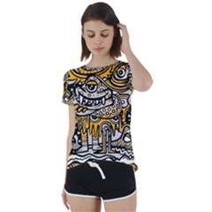 Crazy Abstract Doodle Social Doodle Drawing Style Short Sleeve Open Back T-shirt by Hannah976