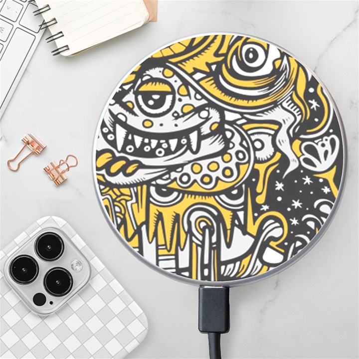 Crazy Abstract Doodle Social Doodle Drawing Style Wireless Fast Charger(White)