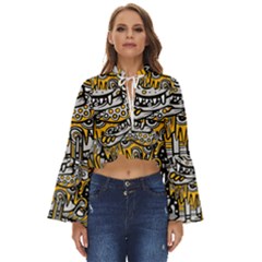 Crazy Abstract Doodle Social Doodle Drawing Style Boho Long Bell Sleeve Top by Hannah976