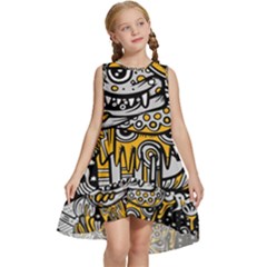 Crazy Abstract Doodle Social Doodle Drawing Style Kids  Frill Swing Dress by Hannah976