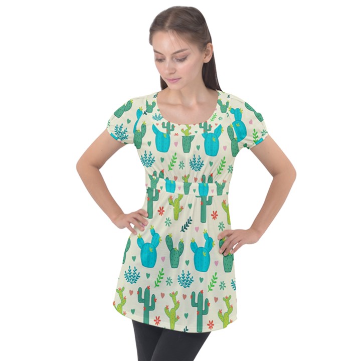 Space Patterns Puff Sleeve Tunic Top