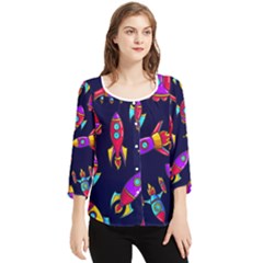 Space Patterns Chiffon Quarter Sleeve Blouse by Hannah976