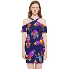 Space Patterns Shoulder Frill Bodycon Summer Dress by Hannah976