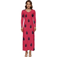 Seamless Watermelon Surface Texture Long Sleeve Longline Maxi Dress by Hannah976