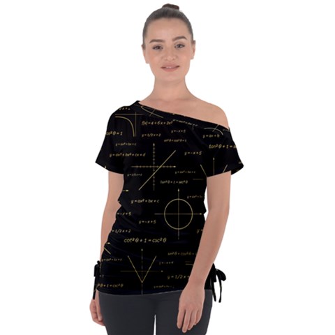 Abstract Math Pattern Off Shoulder Tie-up T-shirt by Hannah976