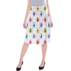 Seamless Pattern Cute Funny Monster Cartoon Isolated White Background Midi Beach Skirt by Hannah976