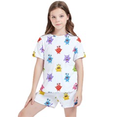 Seamless Pattern Cute Funny Monster Cartoon Isolated White Background Kids  T-shirt And Sports Shorts Set by Hannah976