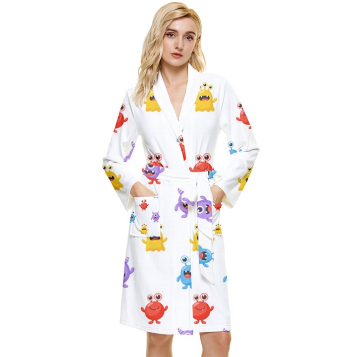 Seamless Pattern Cute Funny Monster Cartoon Isolated White Background Long Sleeve Velvet Robe