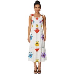 Seamless Pattern Cute Funny Monster Cartoon Isolated White Background Tie-strap Tiered Midi Chiffon Dress by Hannah976